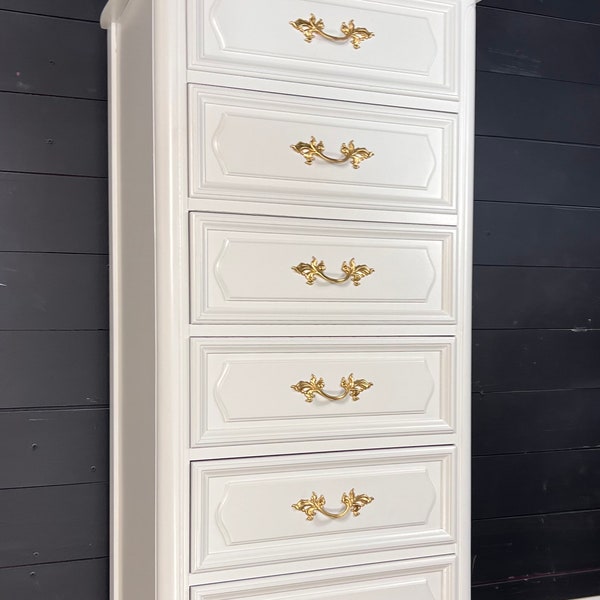 Available! Dresser narrow chest tall dresser 6 drawer lingerie chest Henry link solid wood white dresser  customizable