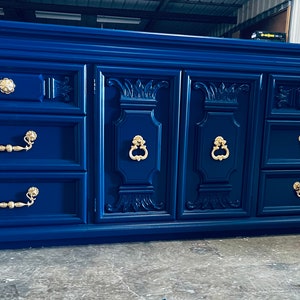 SOLD!! Navy Dresser| Credenza| Tv Console| master bedroom furniture| luxury furniture| nursery room| wood| pick your color