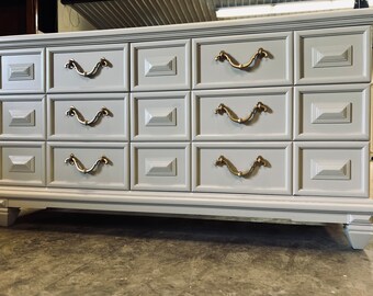 Dresser TV console Credenza antique white cream 6 drawer dresser gold hardware bedroom storage solid wood furniture customizable color