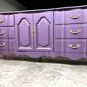 Metallic Lavender French Provincial Dresser | 9 Drawer Wood Credenza