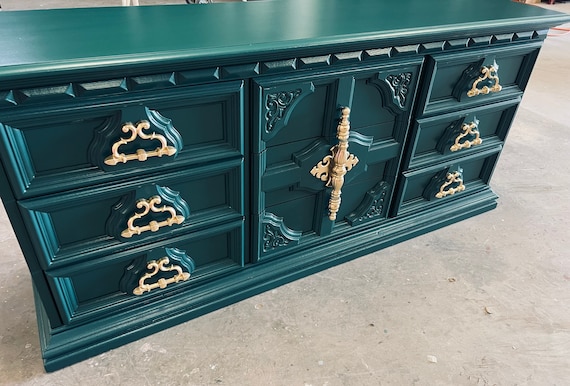 dark emerald green dresser Thrifted Dresser DIY