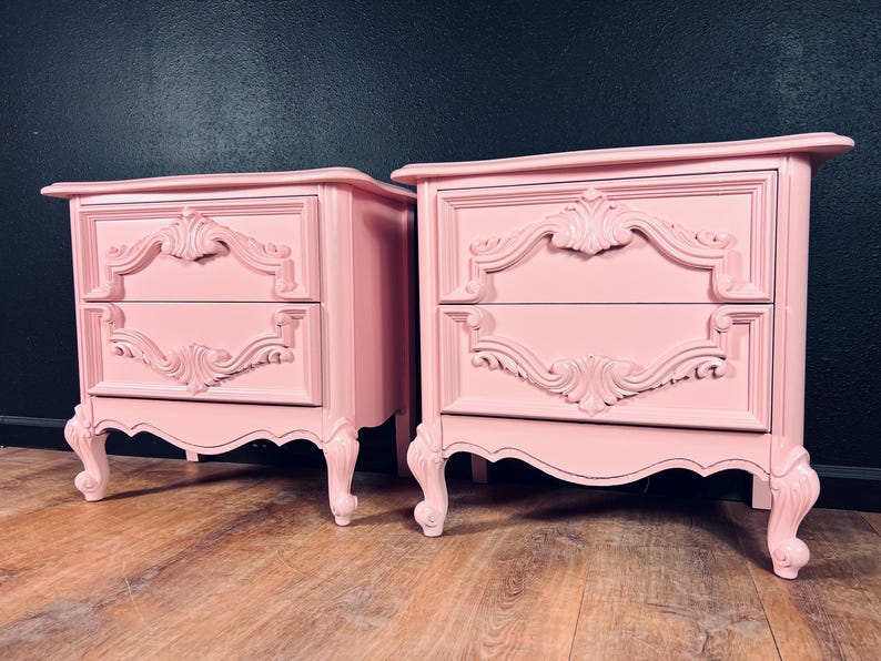 Available! Stunning Light Pink Nightstand Set French Provincial Pair ...