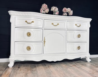 Large Dresser tv console Credenza ornate vintage style 9 drawer cabinet customizable furniture White dresser black dresser traditional