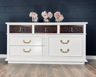 Dresser console Credenza stained wood ornate furniture bedroom decor accent piece solid wood customizable