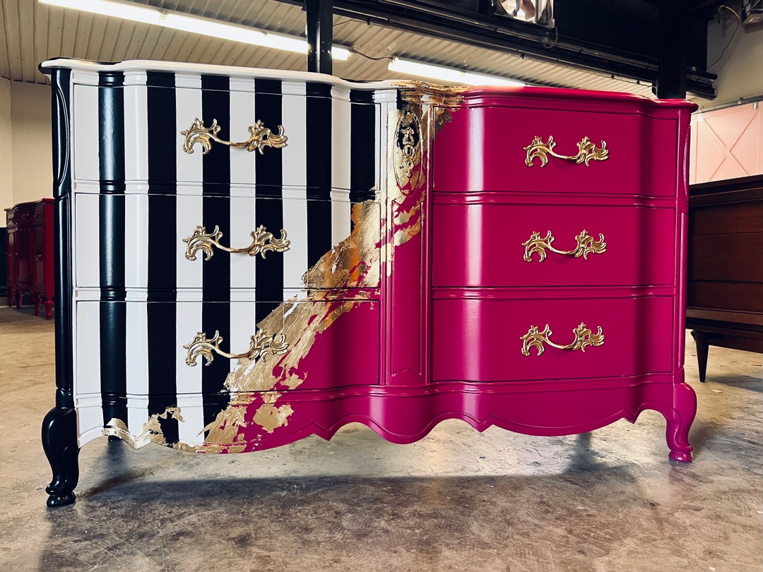 Dresser Credenza Tv Console Pink French Provincial Stripes Custom Furniture  Hand Painted Lacquer Nursery Bedroom Storage Closet Antique - Etsy