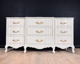Available! French Provincial dresser 9 drawers solid wood console credenza white dresser matching  chest available solid wood color customiz