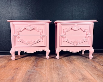 Available! Stunning light pink Nightstand set French Provincial pair end tables accent sidetables customizable color