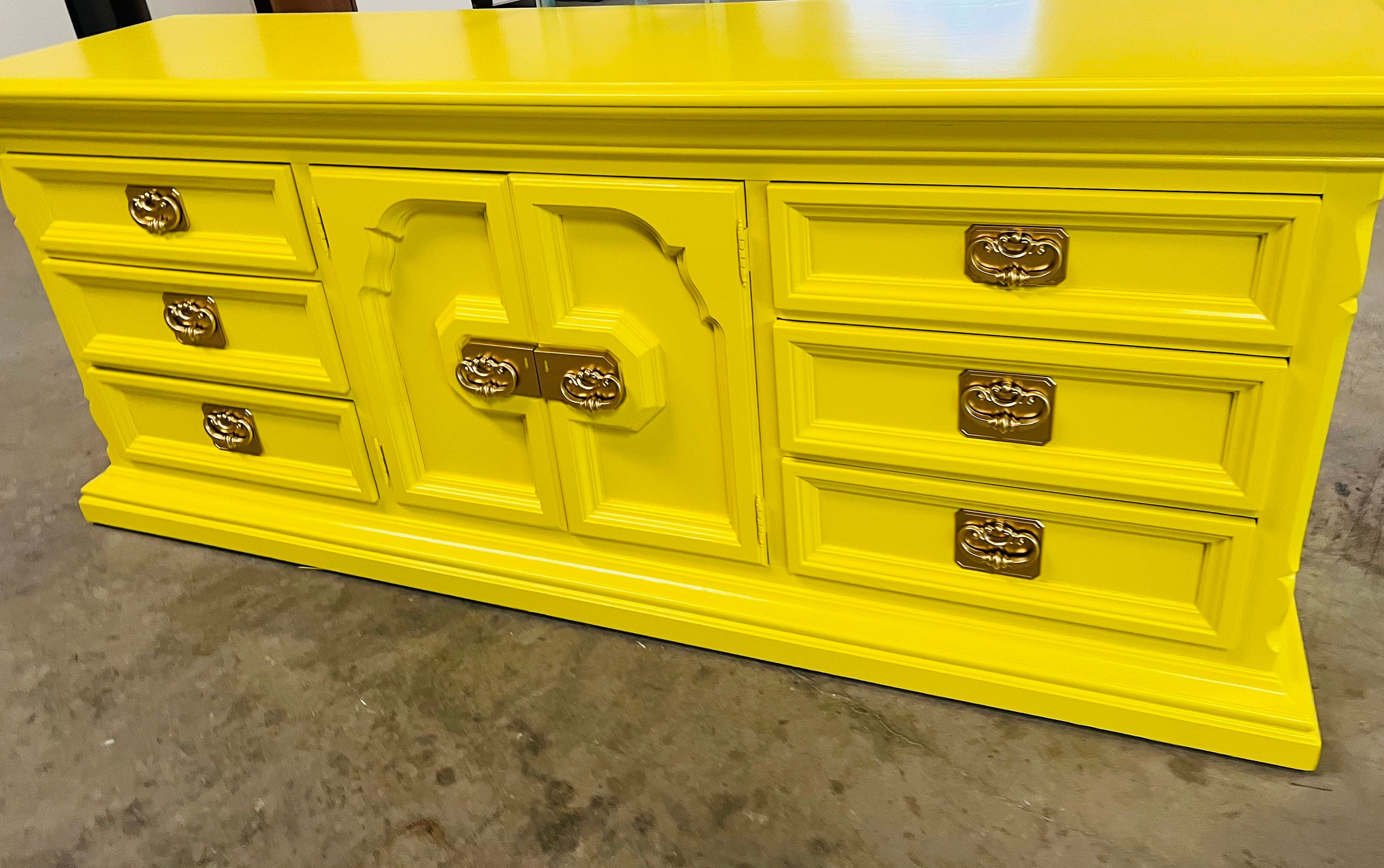 SOLD! Neon Yellow Dresser| Console| 9 Drawer| credenza| large | customizable
