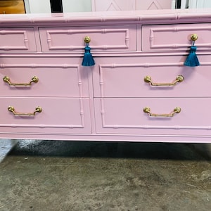 SOLD! Bamboo Dresser| Tv console| Bedroom set| Credenza| pink| white| vintage| Pick your color