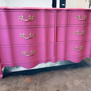 Pink Dresser Console Credenza Solid wood tv console 6 drawer French Provincial dresser girl room  nursery furniture customizable color