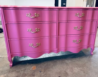 Pink Dresser Console Credenza Solid wood tv console 6 drawer French Provincial dresser girl room  nursery furniture customizable color