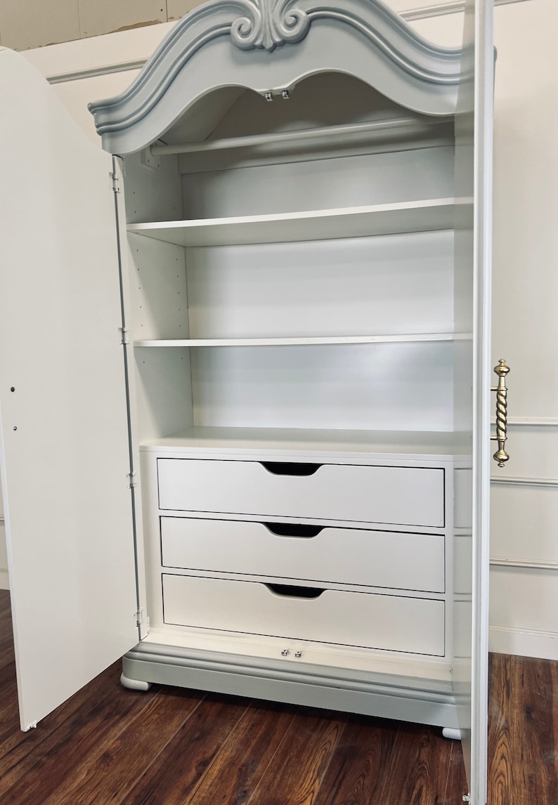 SOLD Extra Large Armoire Dresser Wardrobe Gray Armoire Etsy