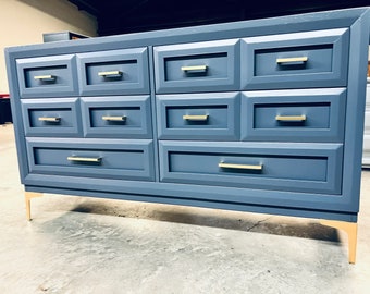 Sold! Not available Dresser| mid century console| blue| Tv console| 9 drawer| entryway| customizable color