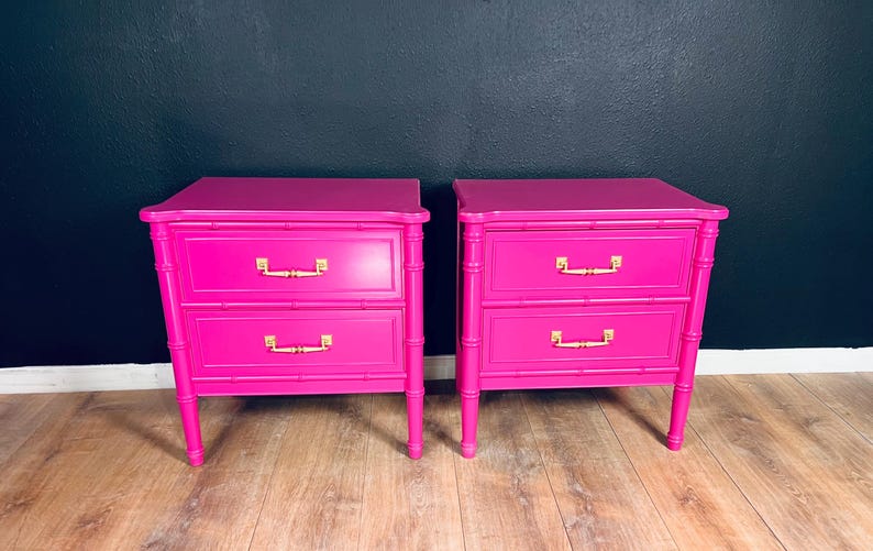 Available! Hot Pink Bamboo Bali Hai Nightstand Set Pair End Tables ...