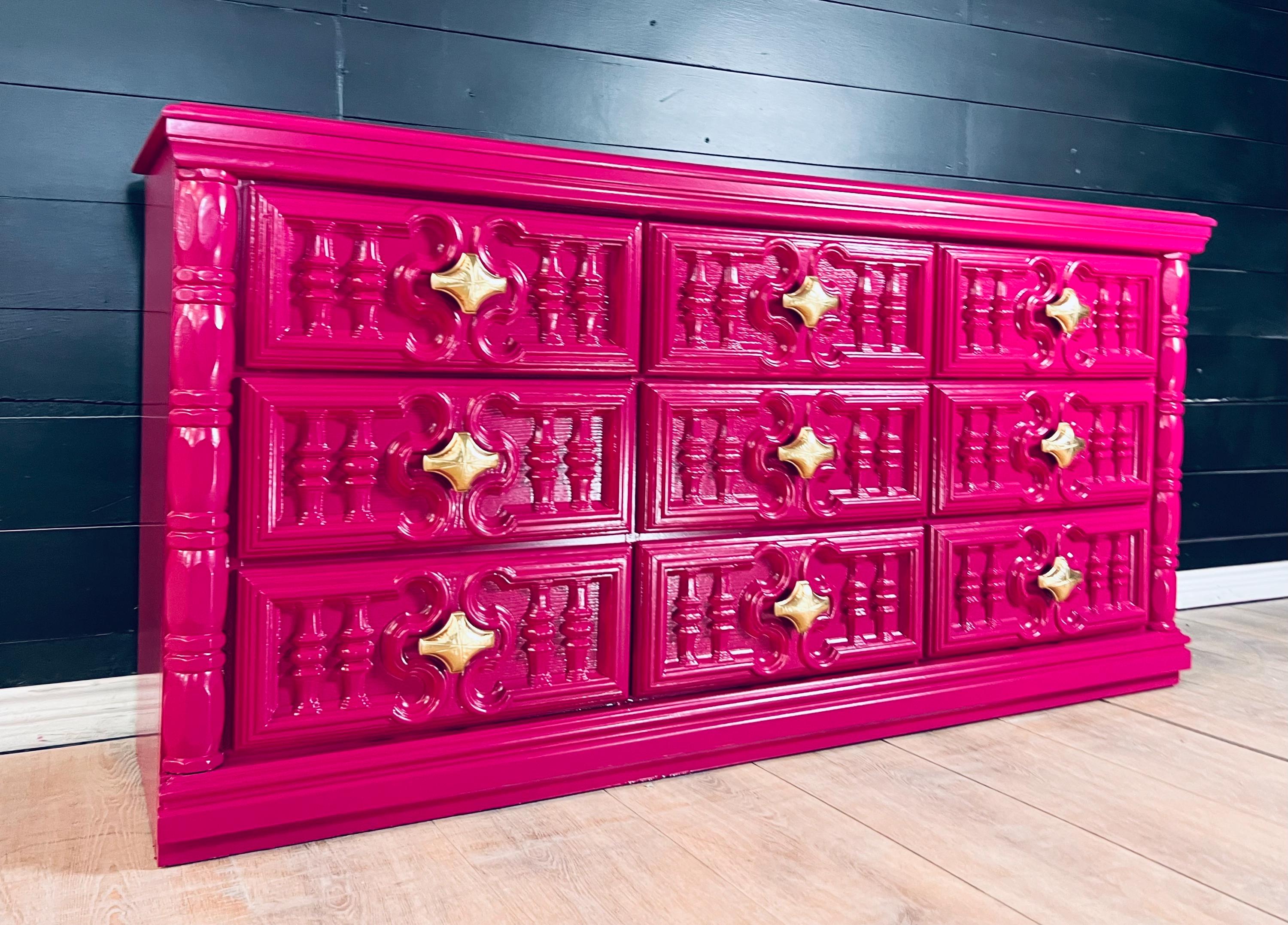 Available! Magenta Pink Pink Dresser Console Credenza Ornate 9