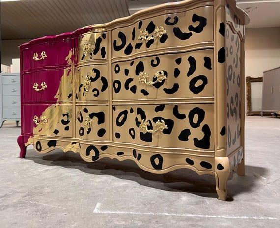 Customizable Leopard Print Solid Wood Dresser, Console, Credenza