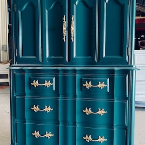 Sold!  Emerald Green Dresser Armoire Wardrobe Wood Chest customizable French provincial