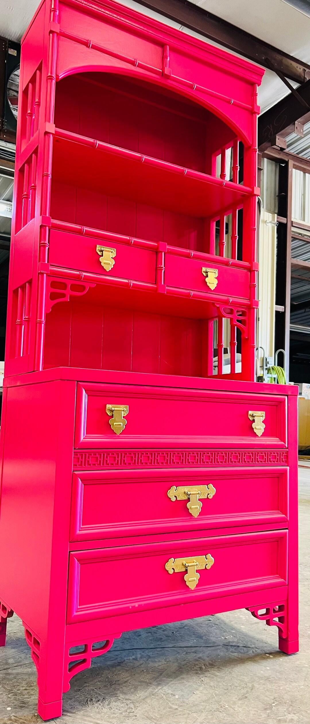 pink bamboo dresser SOLD Hot Pink Bamboo Dresser Hutch | Lacquer Sideboard, Customizable