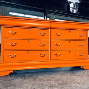 Dresser console Credenza 6 drawer 9 drawer cabinet vintage dresser antique dresser bedroom customized furniture orange lacquer furniture