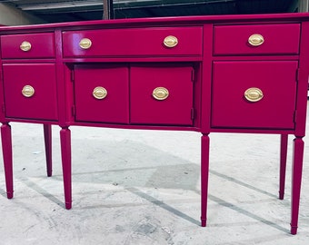 SOLD!!Magenta Pink Buffet| Sideboard| Dresser| Tv Console| Custom Furniture| Dining Room| Entry Way| Hot Pink |accent piece|credenza|