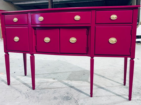 SOLD Magenta Pink Buffet Sideboard Dresser Tv Console Custom Furniture Dining Room Entry Way Hot Pink accent piece credenza
