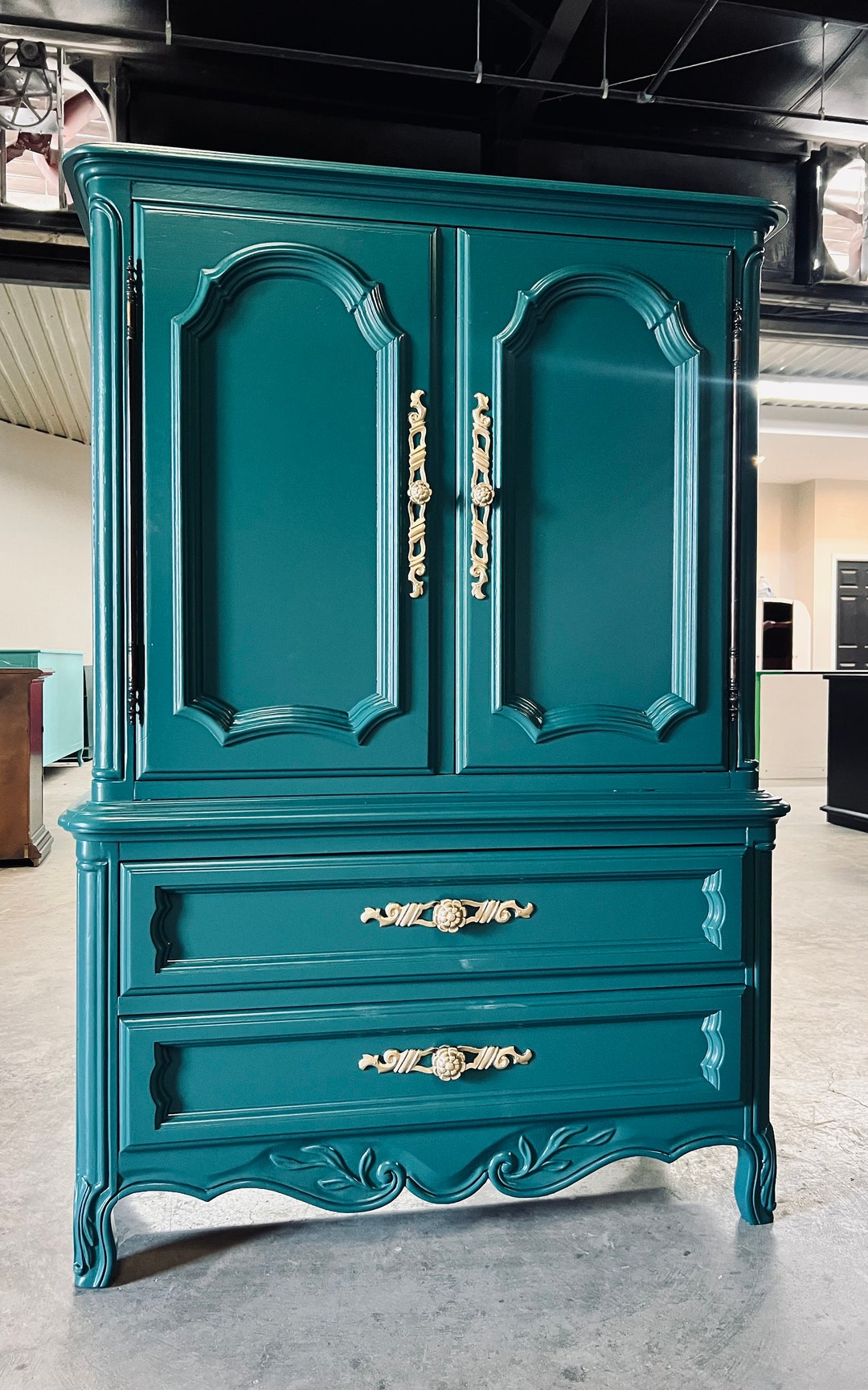 Dresser Armoire Wardrobe Shelf Storage Nursery Dark Green Wood Etsy