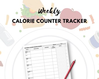 Rastreador de contador de calorías semanal, Rastreador de calorías, Rastreador de calorías imprimible, Rastreador de alimentos, Tabla de alimentos, Plan de dieta, Fitness imprimible