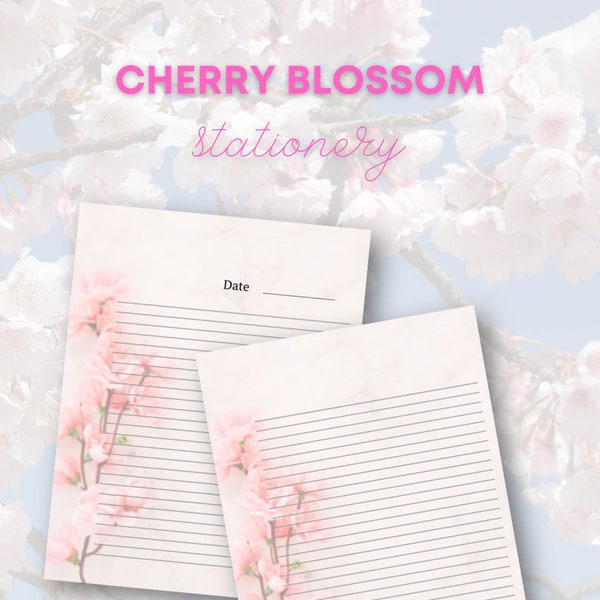 Cherry Blossom Stationery Design - Japanese Cherry Blossom Stationery - Cherry Blossom Stationery Paper - Lined Stationery