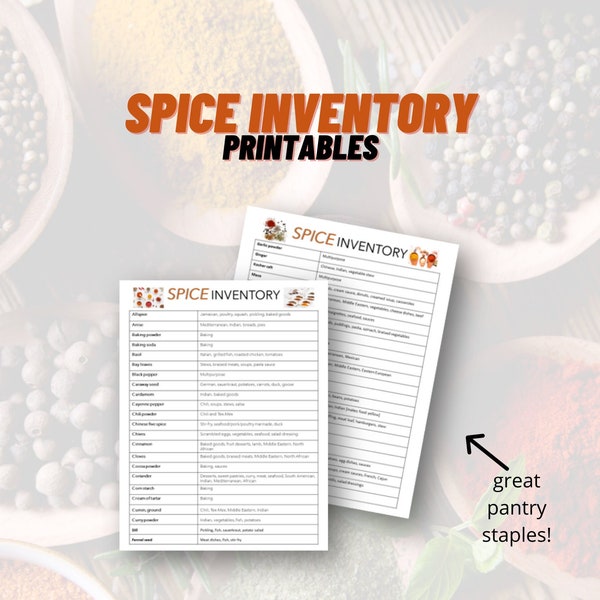 SPICE INVENTORY pdf PRINTABLES, Seasonings, Seasoned Meals, Pantry Essentials, Spice Chart, Cooking with Spices, Kitchen Essentials