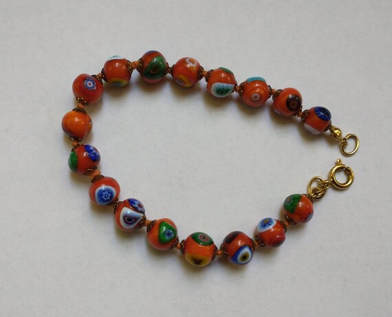 Vintage Murano millefiori glass beads. 1950s. 13 x 8 mm ovals