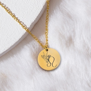 Leo Zodiac Custom Coin Necklace, Personalized Minimalist Jewelry, Horoscope Astrology Jewelry, Boho Bohemian Jewelry, Simple Waterproof