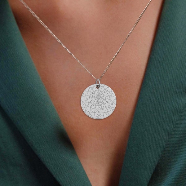 Engraved Star Map By Date & Place Coin Necklace, Custom Anniversary Birthday Wedding Gift First Date Gift, Personalized Minimalist Jewelry