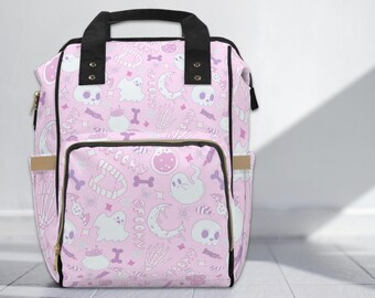 Goth Pastel Halloween Multifunctional Diaper Bag Backpack, Goth Backpack,Halloween Backpack,Goth Baby Shower Gift,Halloween Baby Shower Gift
