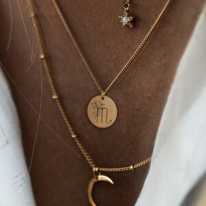 Scorpio Zodiac Custom Coin Necklace, Personalized Minimalist Jewelry, Horoscope Astrology Jewelry, Boho Bohemian Jewelry, Simple Waterproof