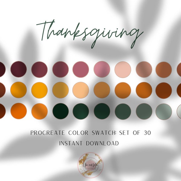 Thanksgiving Procreate Palette, Fall Color Swatches, Color Palette, iPad Procreate, Branding Colors, Brand Color Hex Codes, Brand Color Kit