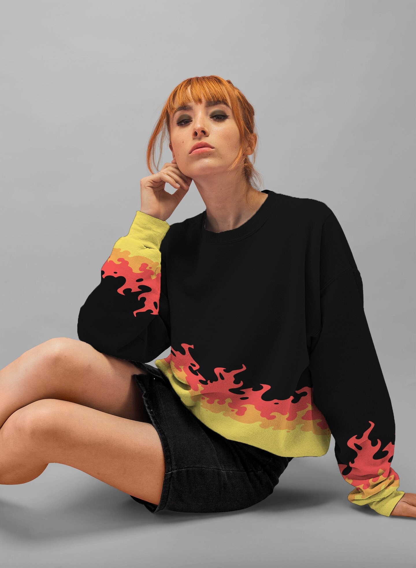 Goth Sweater Red Flame Fire Unisex Sweatshirt Gothic Clothes Clothing XS to Plus Size Goth Crew Neck Sweatshirt Edgy Punk Alt Clothing