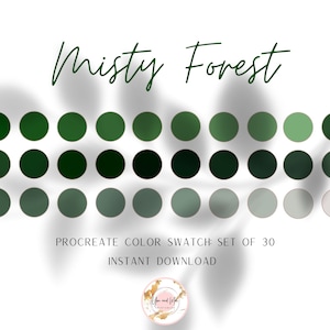 Misty Forest Procreate Color Palette, 30 Green Swatches (Digital Download)