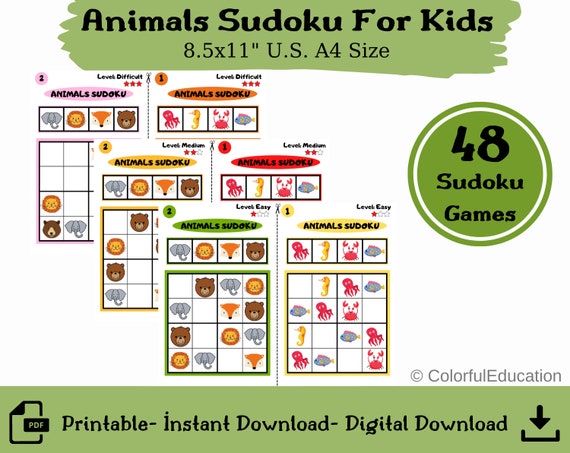 sudoku for kids 4x4 puzzles kindergarten activity printable etsy