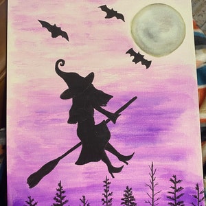 Haunted Night Sky with Witch and Bats