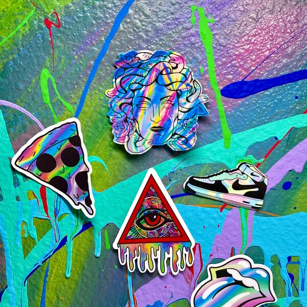 Rainbow Sticker Pack | Medusa | Sneakers |Pizza | Rolling Stones Lips | All Seeing Eye Laptop Stickers | Phone Stickers | Notebook Stickers