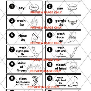 Zwart-witte Wudu-checklist voor kinderen | Stap voor stap | Dingen die de wudu breken | Hanafi-fiqho