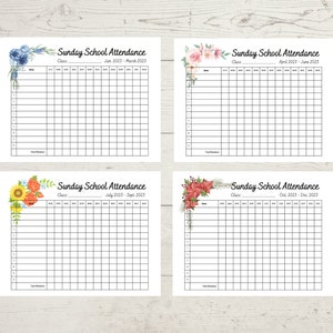 Floral Sunday School Attendance Sheet 2023 Bundle Pack