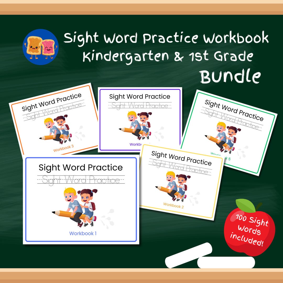 Sight Word Practice Workbook Bundle | Workbooks 1–5 | Trace, Write and ...