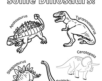 Kids Coloring Book , Dinosaurs , Learning , Printable