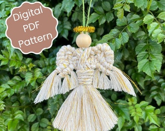 Macramé Angel Christmas Ornament Pattern, PDF Printable, DIY Holiday Craft