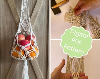 Macramé diamant fruithanger patroon digitale pdf afdrukbaar