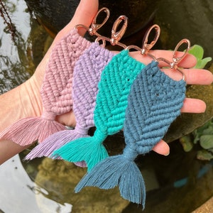 Macramé Mermaid Tail Keychain Accessory Recycled Cotton Cord