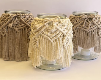 Macrame Jar Cover, Boho Lantern, Wedding Table Centrepiece