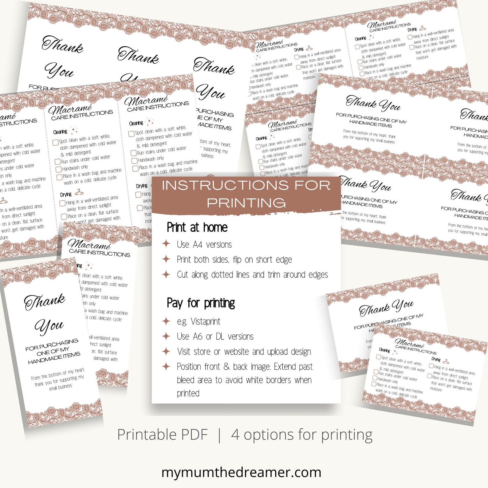 Macramé Care Card Instructions Printable PDF Pattern for Etsy Canada