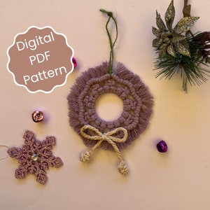 Makramee Mini-Kranz Weihnachtsverzierung, druckbares Muster, Feiertagshandwerk
